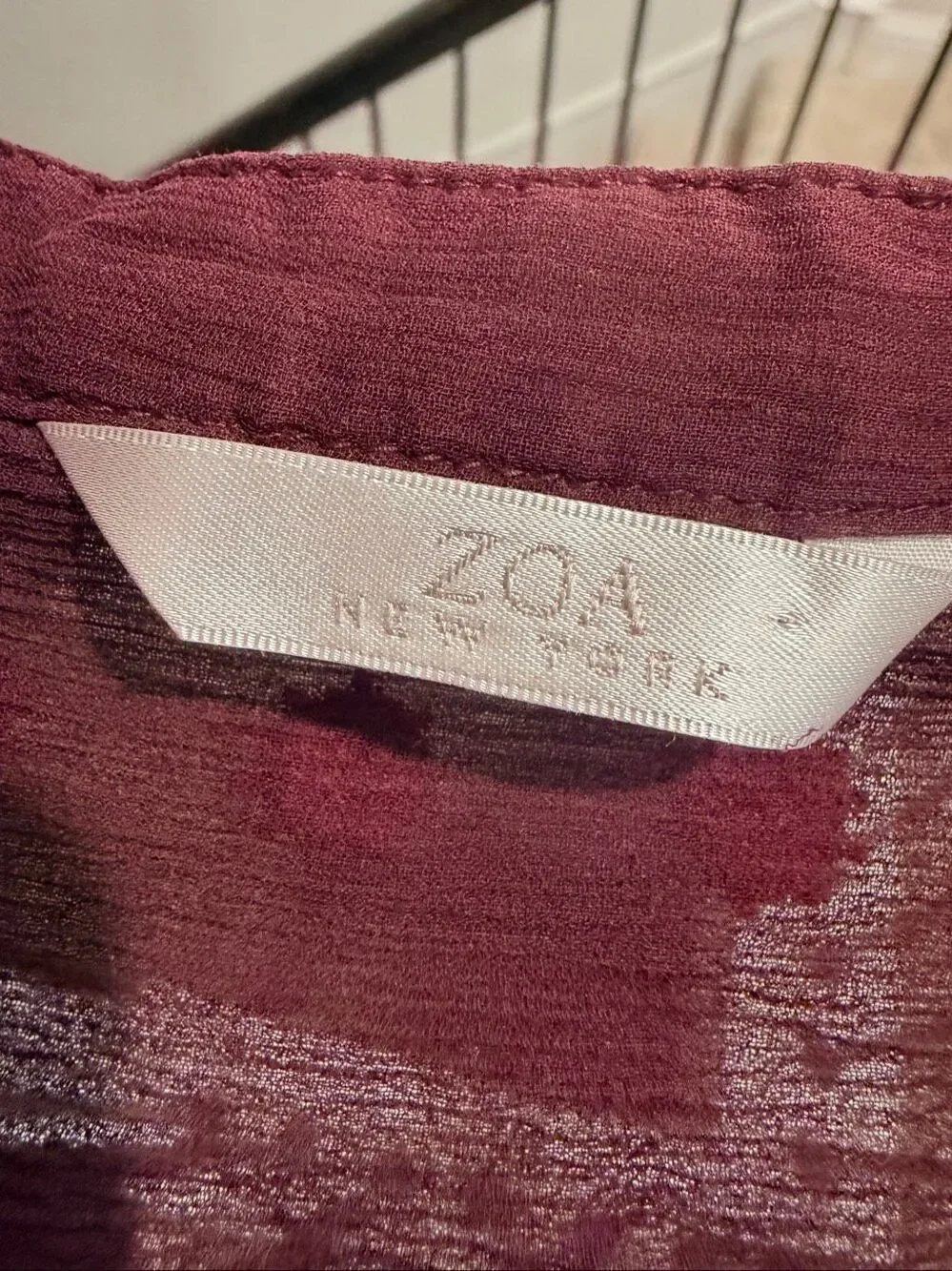 Zoa New York Silk Sheer Embroidered Blouse Burgundy Red Dot Boho Sz L